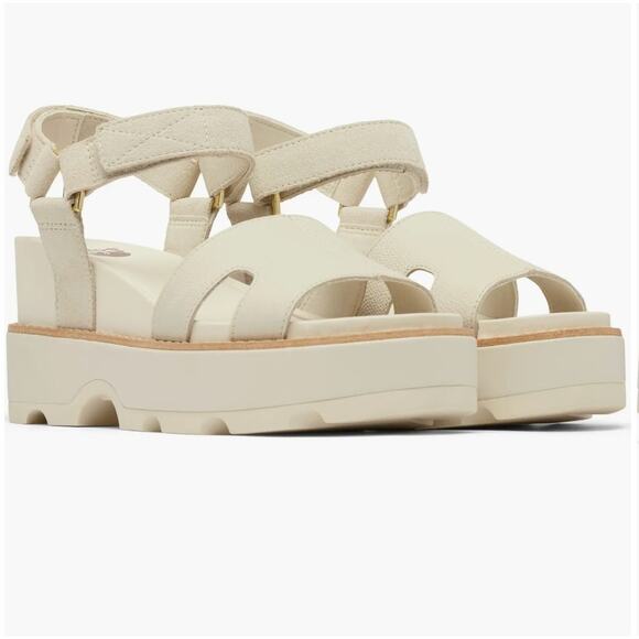 Sorel Joanie IV Ankle Strap Platform Wedge Sandals Size 10.5 Chalk White Leather - Picture 1 of 3